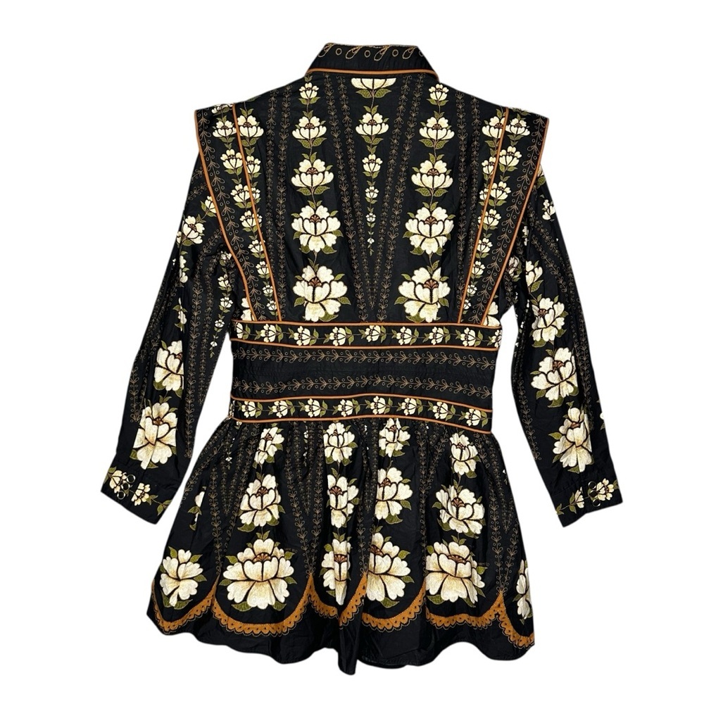 FARM Rio Black Bold Flowers Long Sleeve Organic Cotton Mini Dress. Sz: M - Picture 9 of 13
